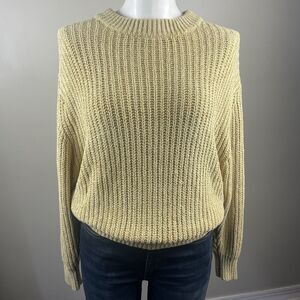 Aritzia Wilfred Cozy Classic Grandpa Coastal Sweater M Butter Yellow Chunky Knit